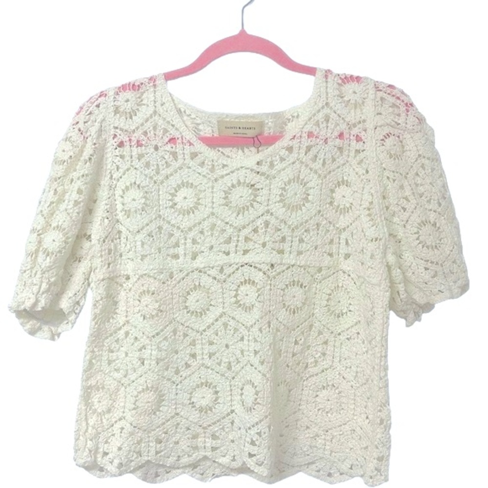 Women's Ivory Crochet Crop Top NWT - Picture 9 of 9